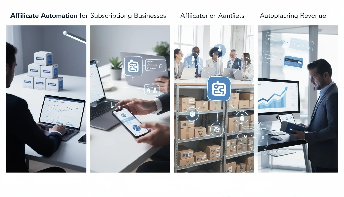A step-by-step visual process guide demonstrating how affiliate automation for subscription businesses works