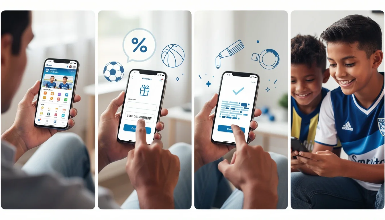 A step-by-step visual process guide demonstrating how affiliate coupon codes youth sports apps works