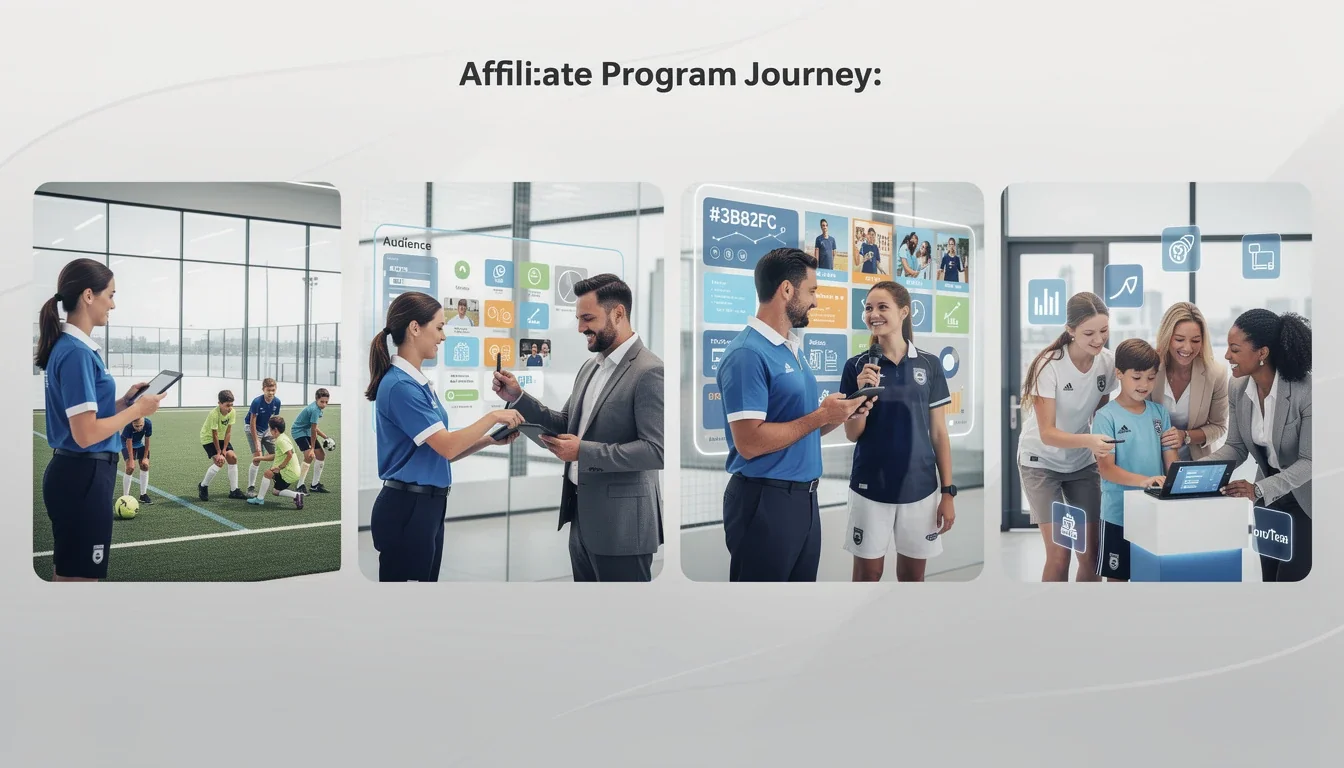 A step-by-step visual process guide demonstrating how affiliate program segmentation for youth sports works