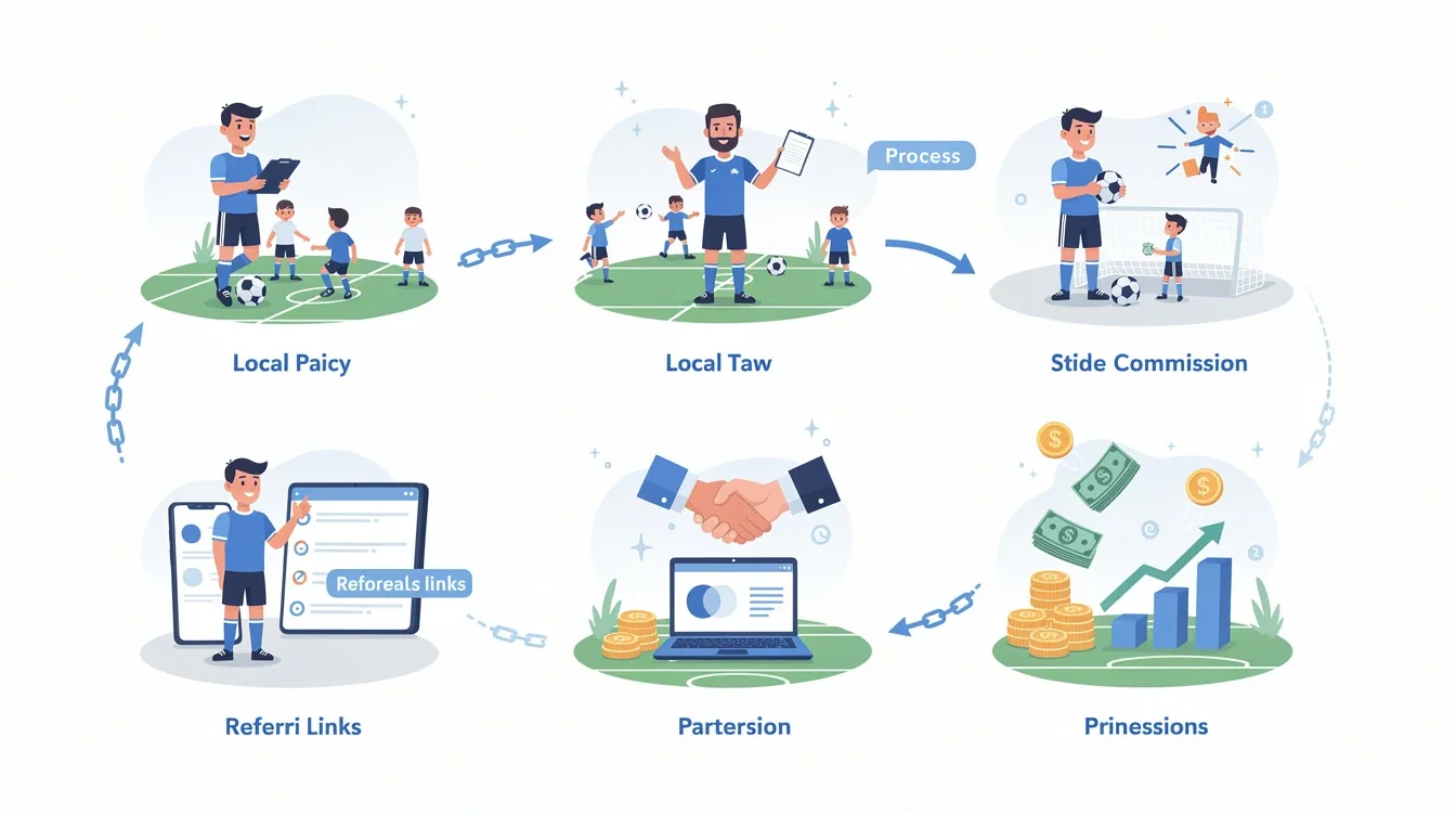A step-by-step visual process guide demonstrating how affiliate programs for local soccer coaches works