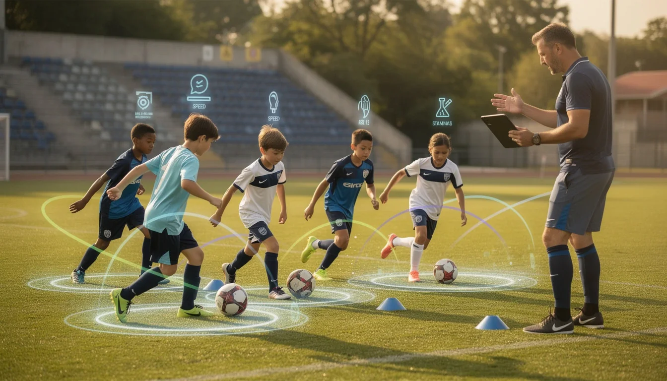 An illustrated diagram showing the key benefits of ai-powered drill personalization for youth soccer strategies