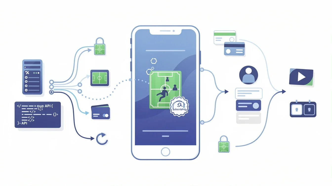 A step-by-step visual process guide demonstrating how api integration for subscription soccer apps works