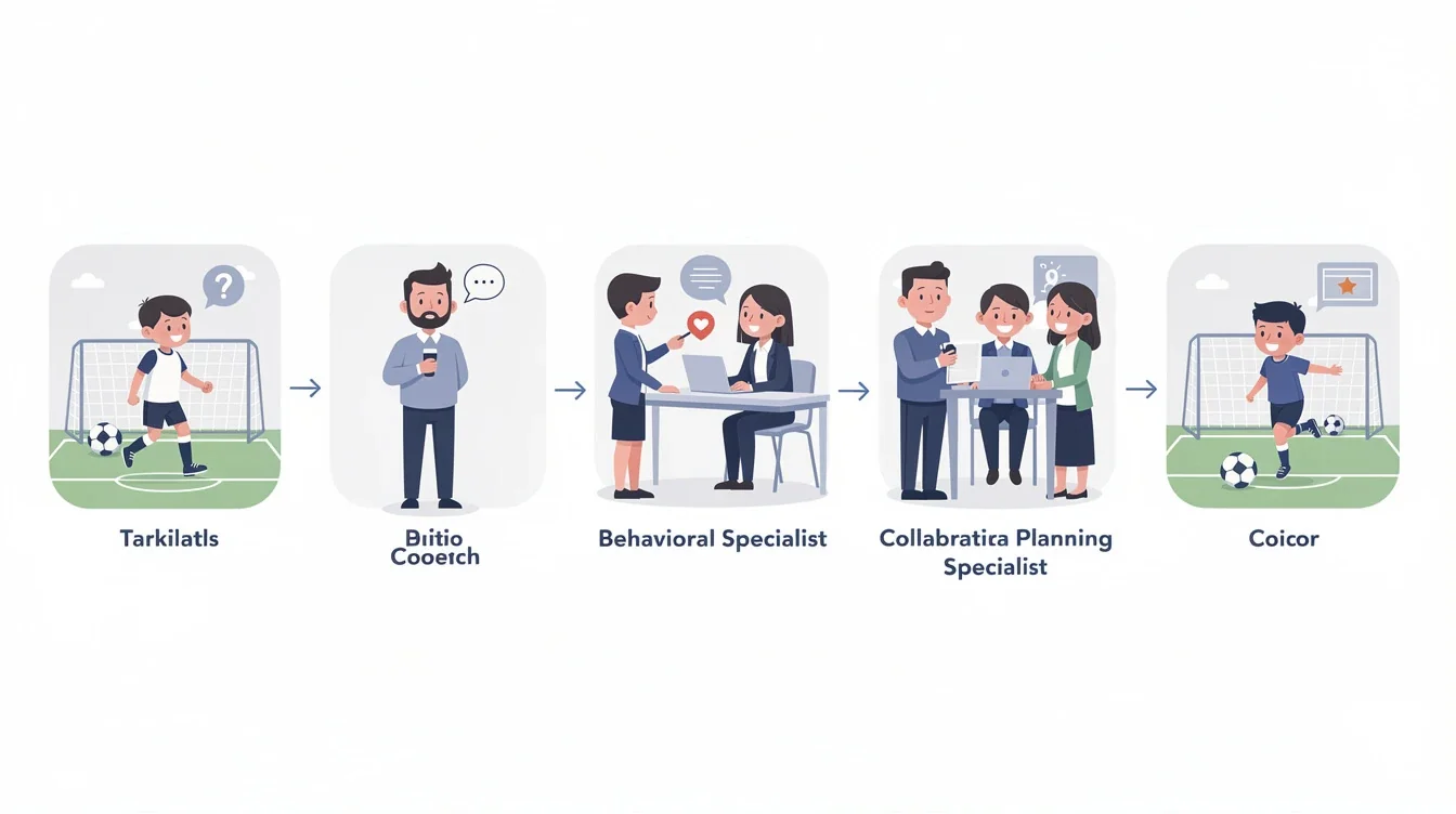 A step-by-step visual process guide demonstrating how behavioral science in youth soccer referrals works