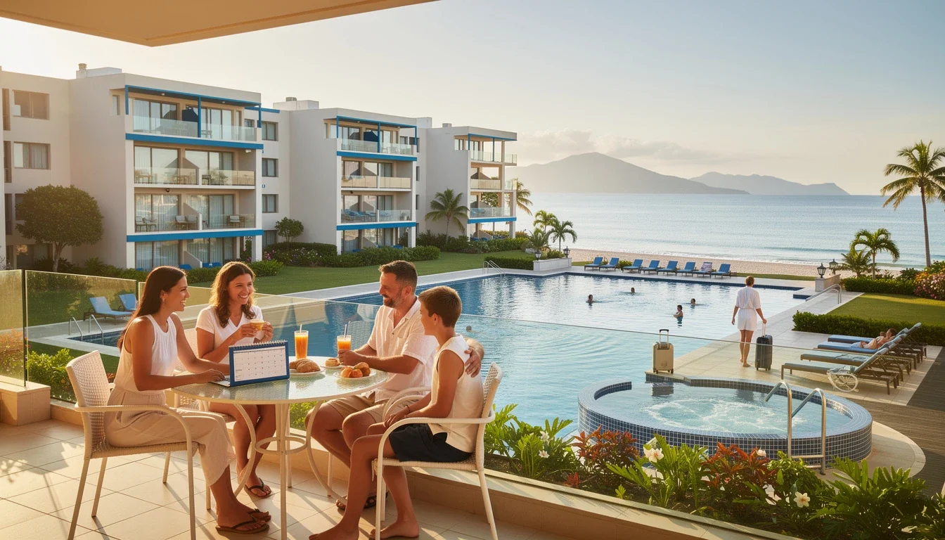 An illustrated diagram showing the key benefits of budget-friendly timeshares off-peak holidays strategies