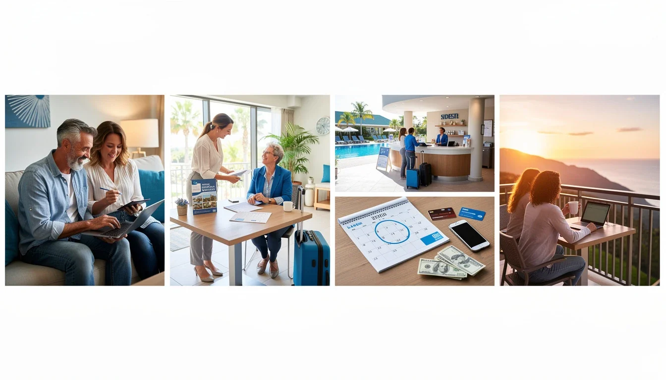 A step-by-step visual process guide demonstrating how budget-friendly timeshares off-peak holidays works