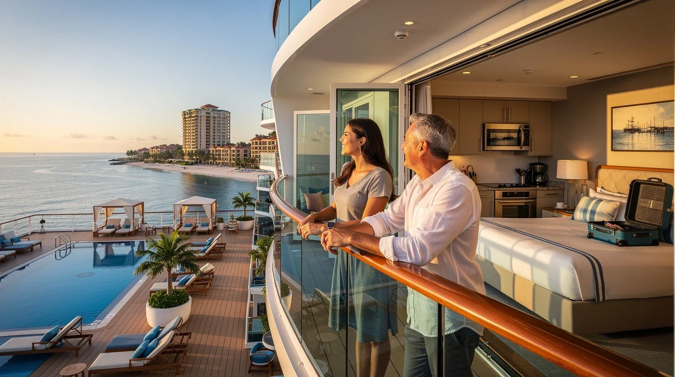 An illustrated diagram showing the key benefits of combining timeshare weeks with cruise vacations strategies