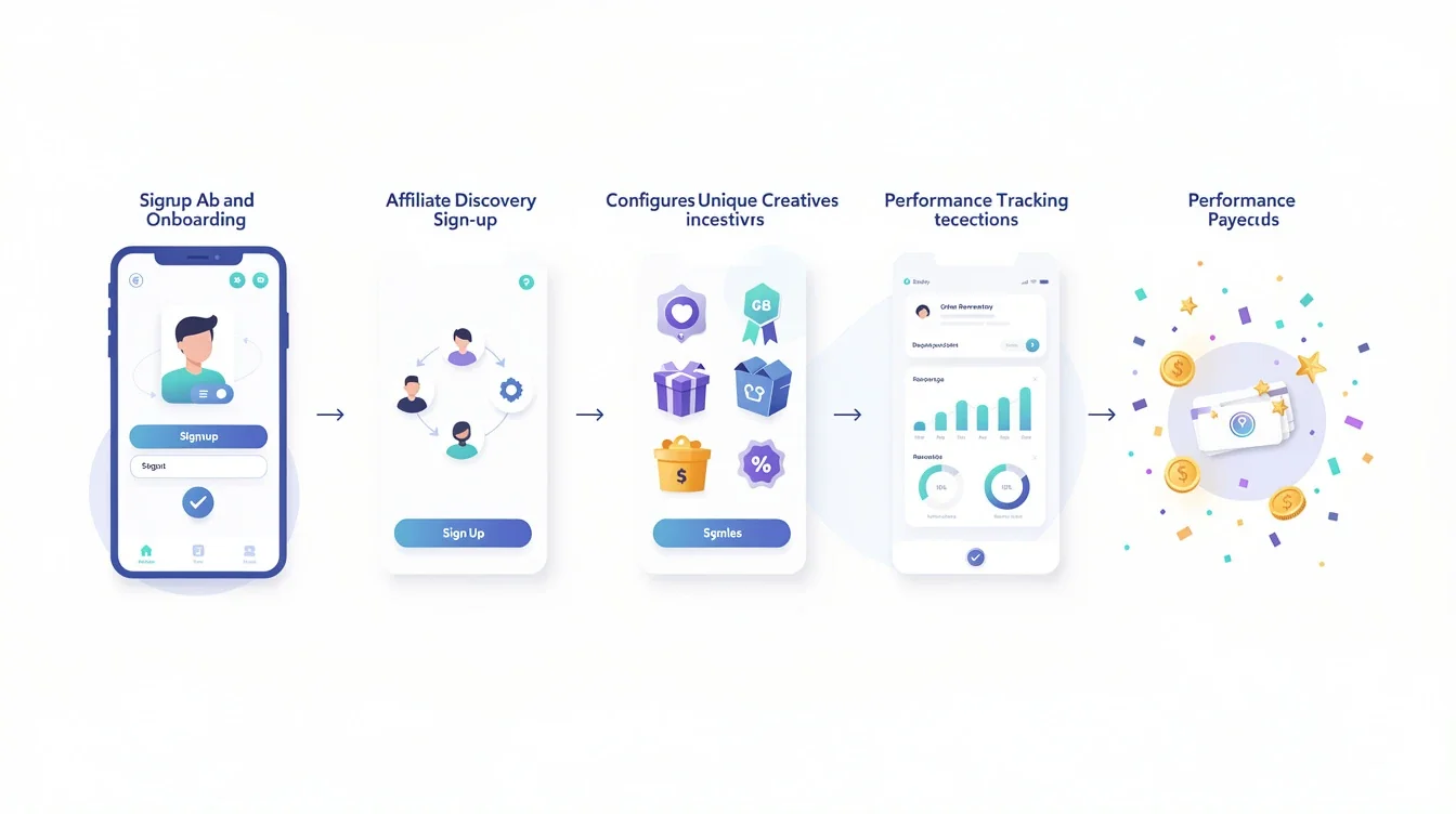 A step-by-step visual process guide demonstrating how creative affiliate incentives subscription apps works