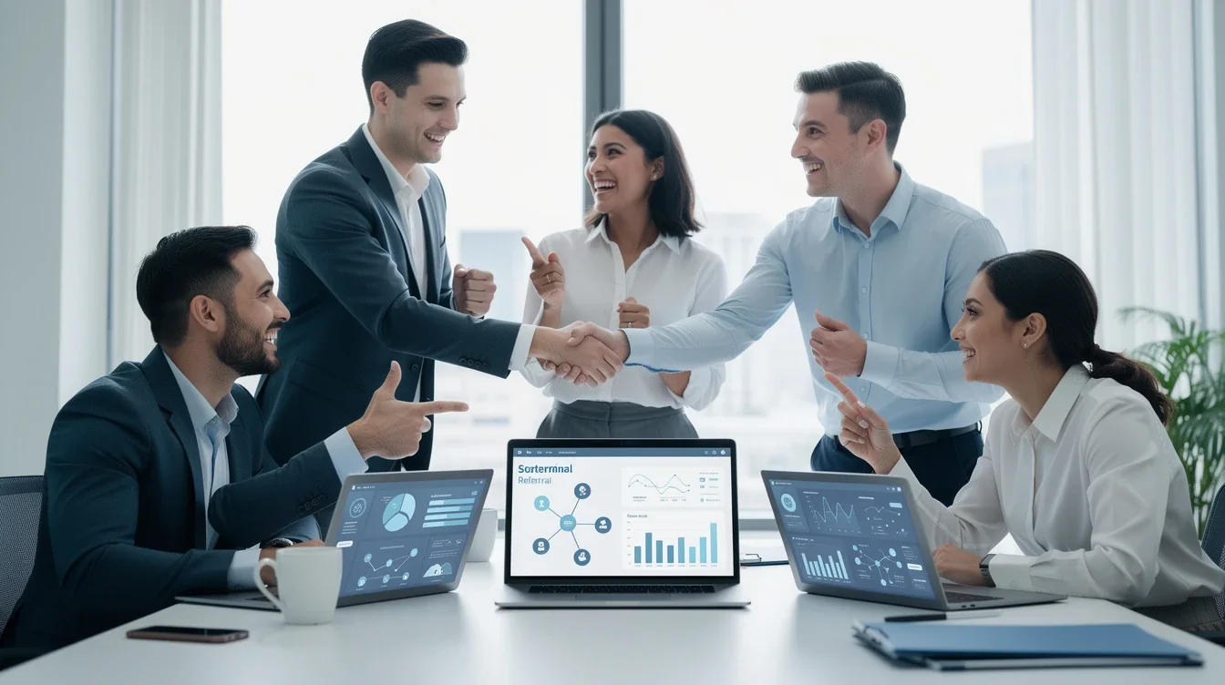 An illustrated diagram showing the key benefits of customer referral success stories saas strategies