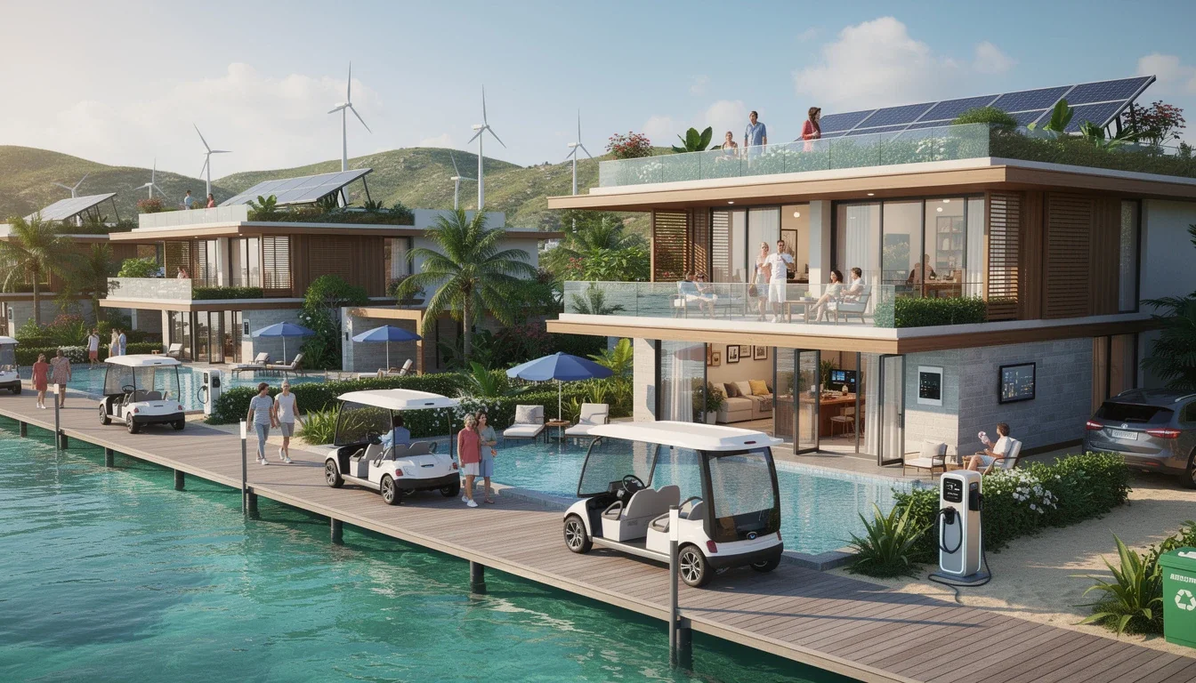 An illustrated diagram showing the key benefits of eco-friendly timeshare rental deals 2026 strategies