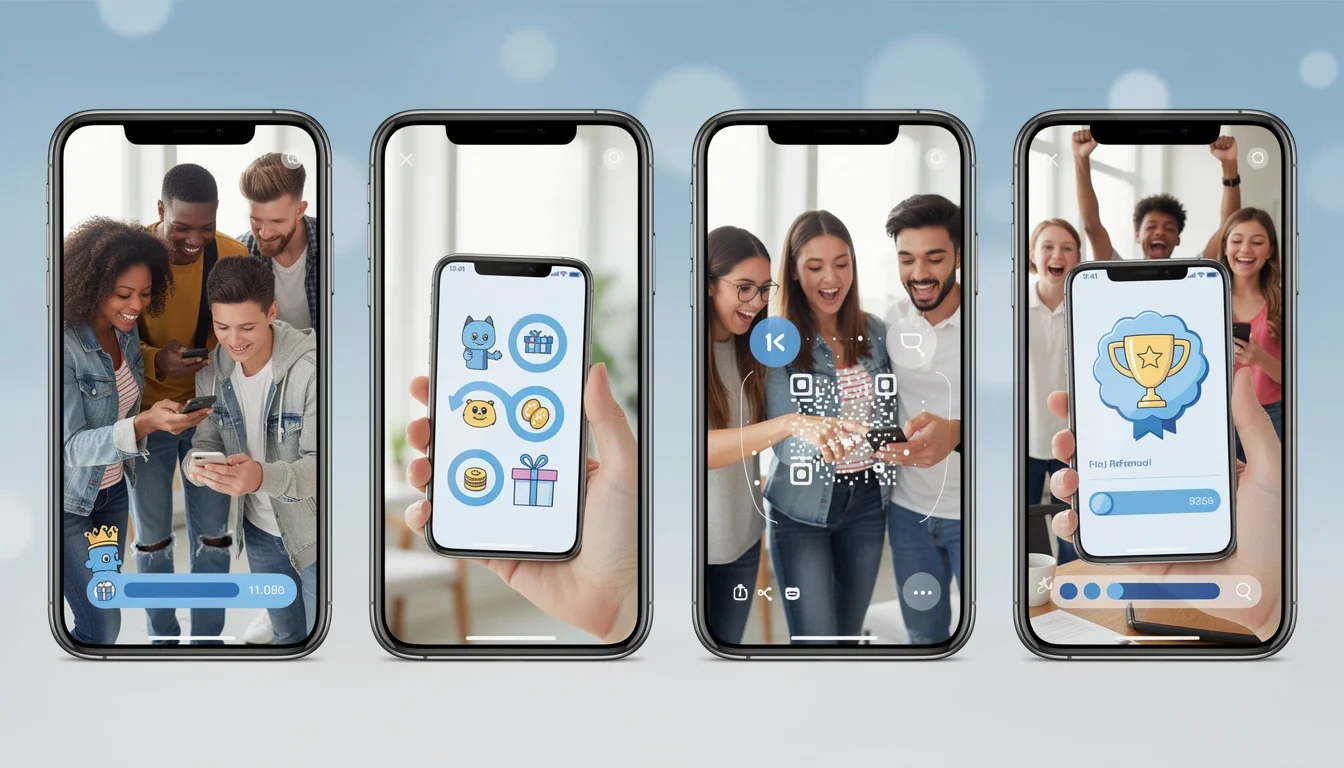A step-by-step visual process guide demonstrating how gamified referral challenges for youth apps works
