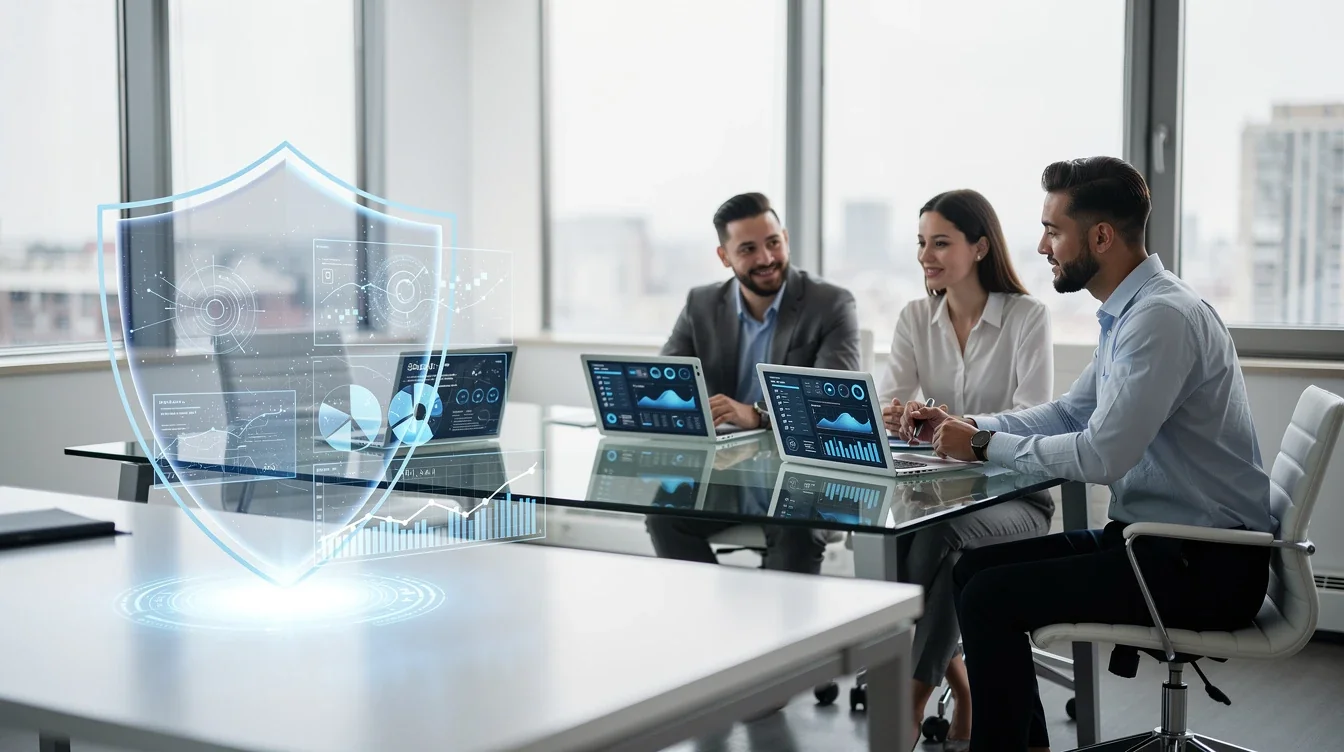 A professional team working on affiliate fraud prevention for subscription brands solutions in a modern office environment