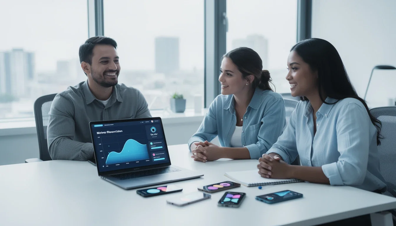 A professional team working on micro-influencer strategies for saas subscriptions solutions in a modern office environment