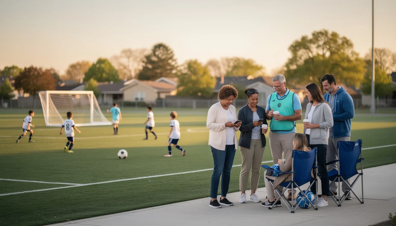 A professional team working on seasonal referral challenges for youth soccer parents solutions in a modern office environment