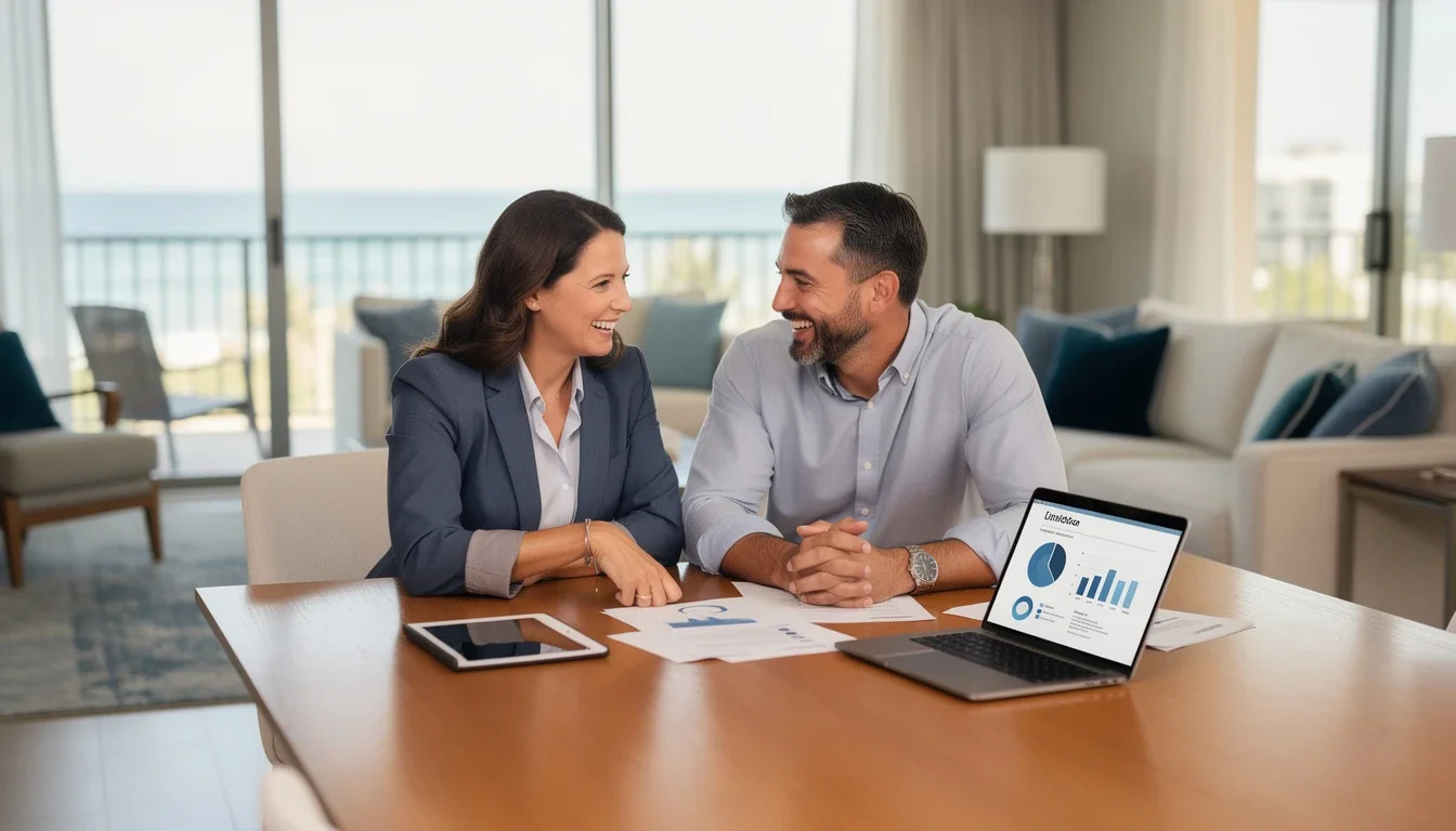 A professional team working on timeshare maintenance fees budgeting advice solutions in a modern office environment