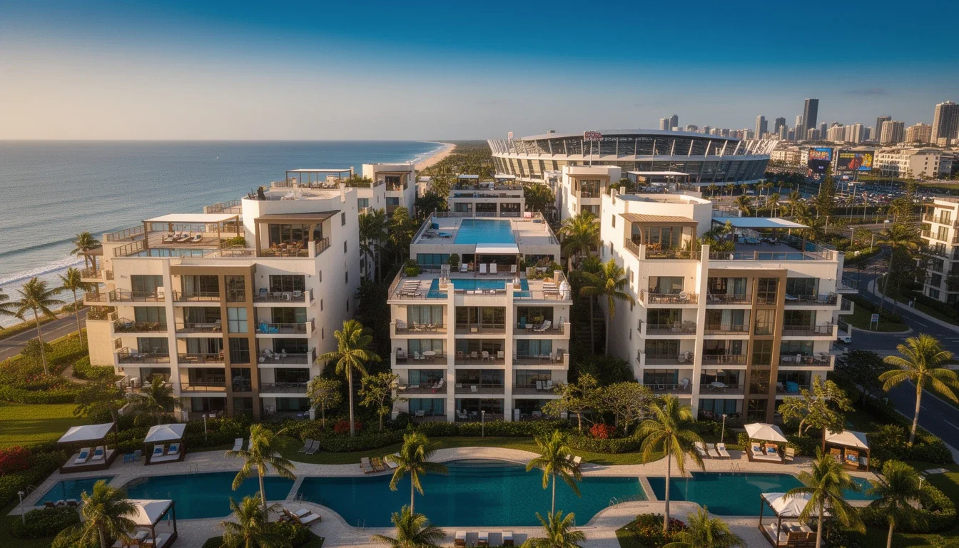 A professional team working on timeshare rentals for major event travel solutions in a modern office environment