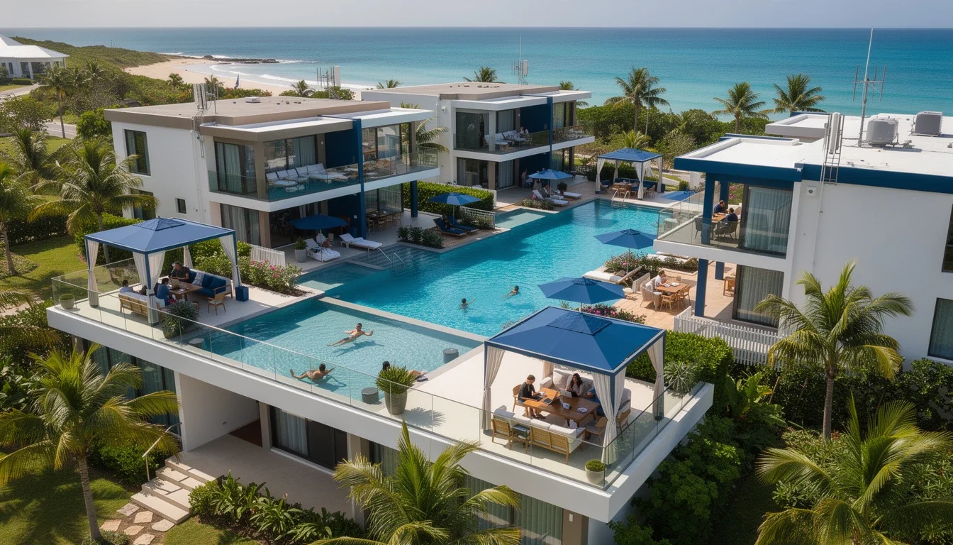 A professional team working on timeshare rentals for remote workers 2026 solutions in a modern office environment