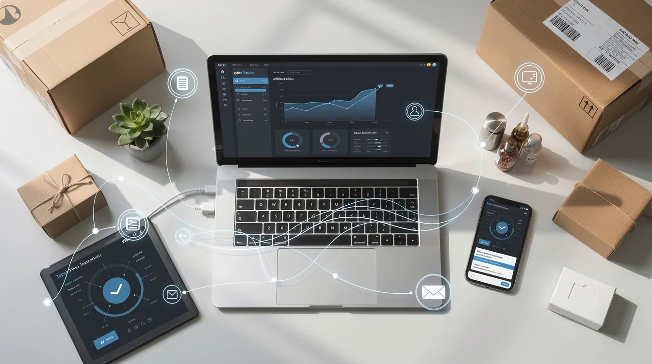 A professional team working on zapier automation for ecommerce affiliate workflows solutions in a modern office environment
