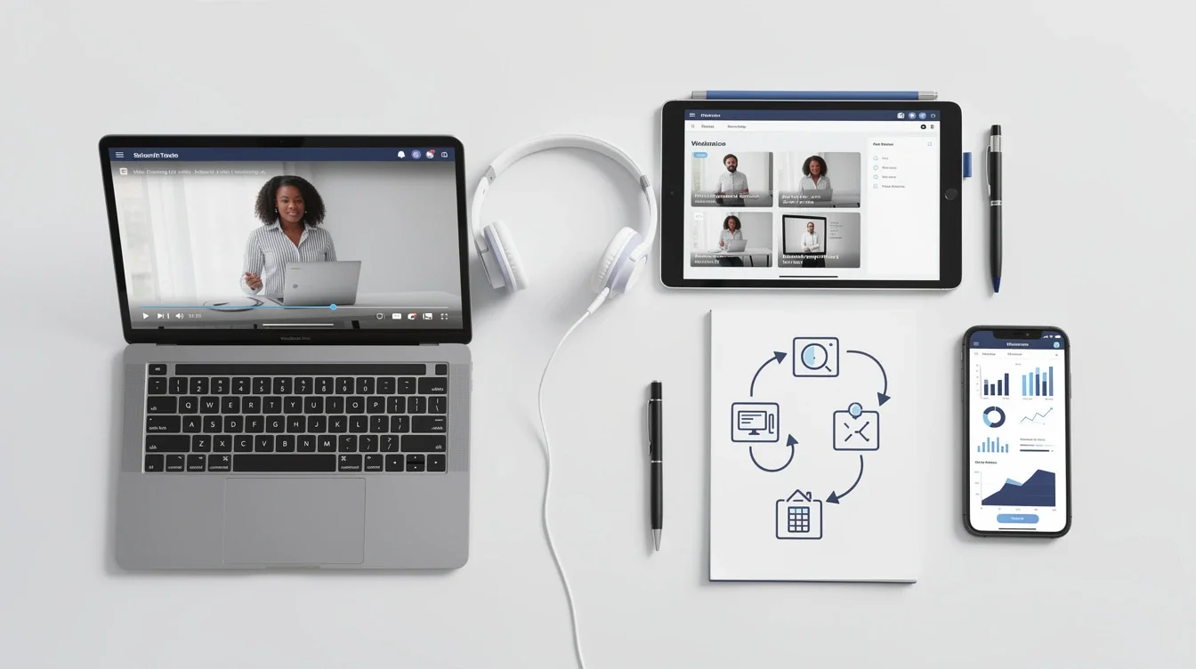 A step-by-step visual process guide demonstrating how integrating video training with affiliate marketing works