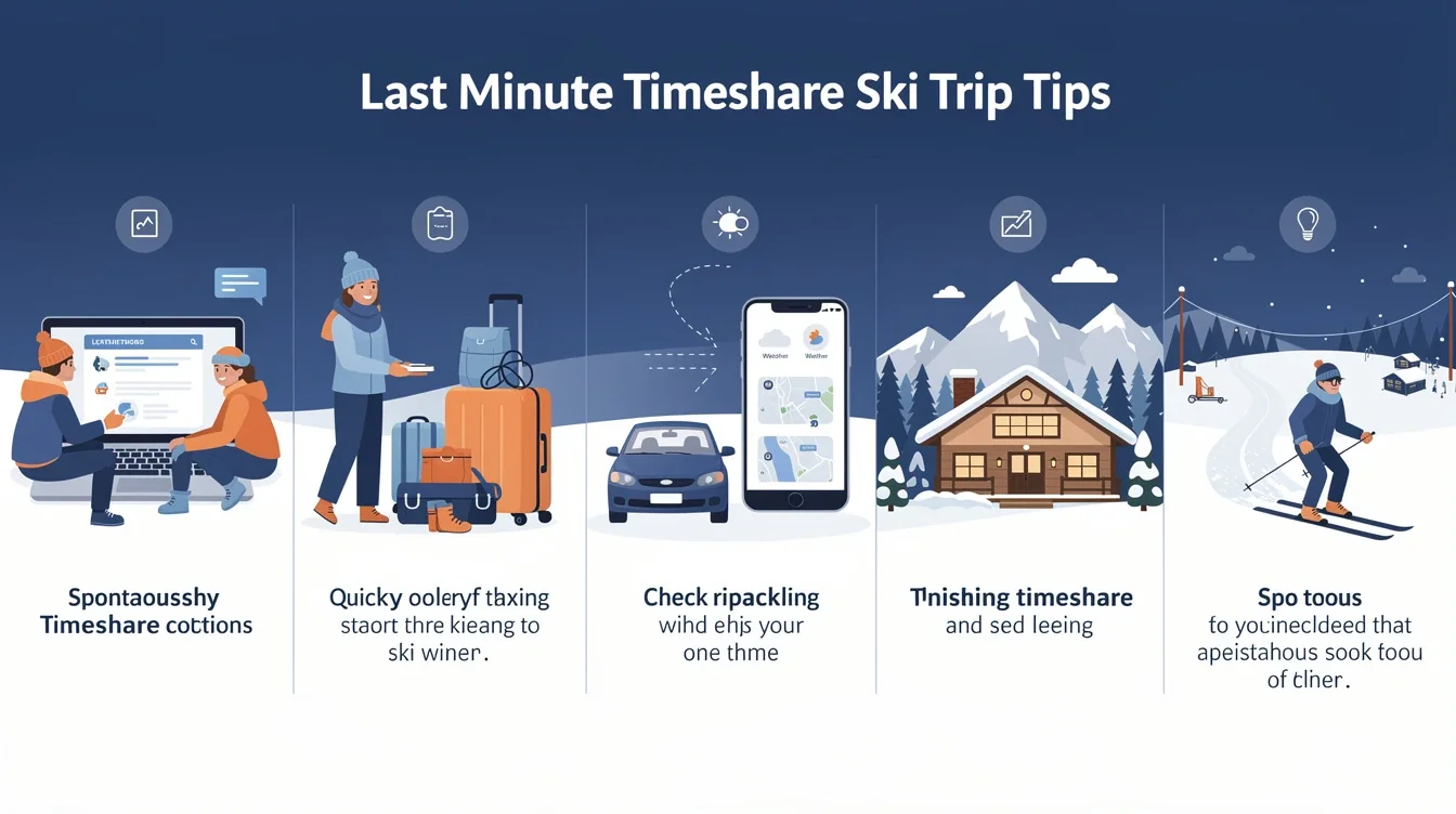 A step-by-step visual process guide demonstrating how last minute timeshare ski trip tips works