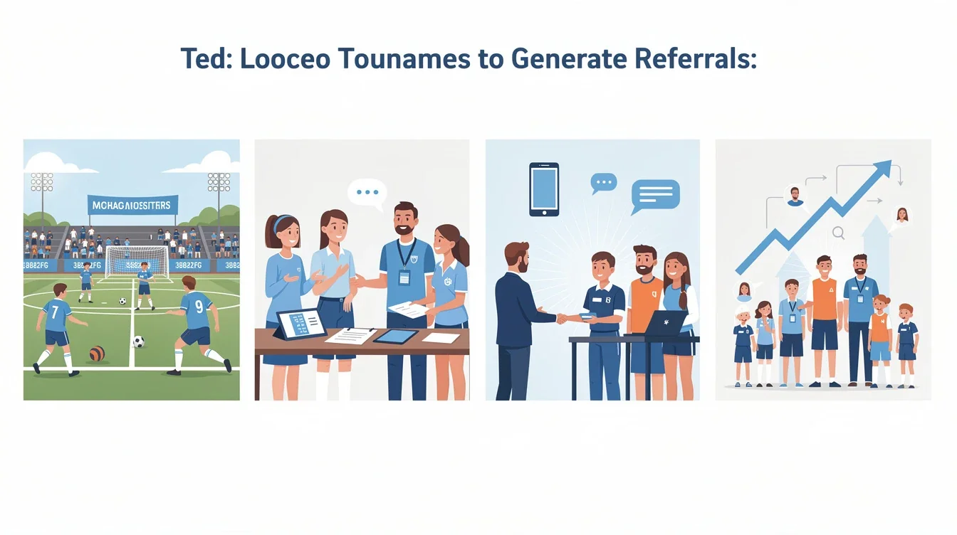 A step-by-step visual process guide demonstrating how leveraging local soccer tournaments for referrals works