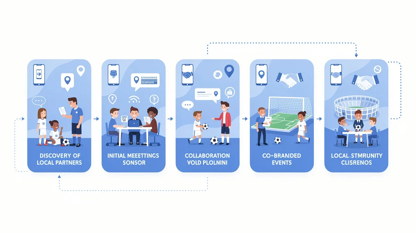 A step-by-step visual process guide demonstrating how local partnership strategies youth soccer apps works