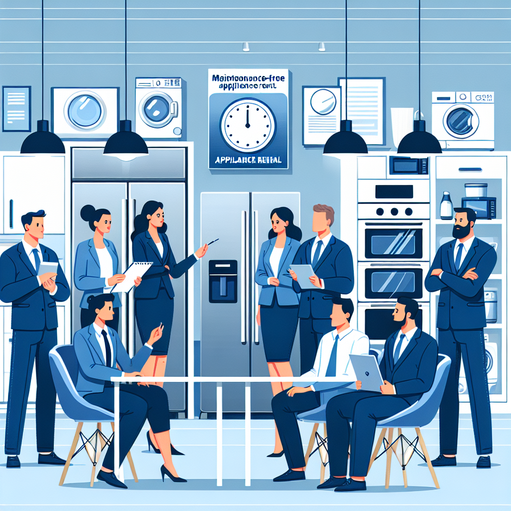 A step-by-step visual process guide demonstrating how maintenance free appliance rental works with clear labeled stages
