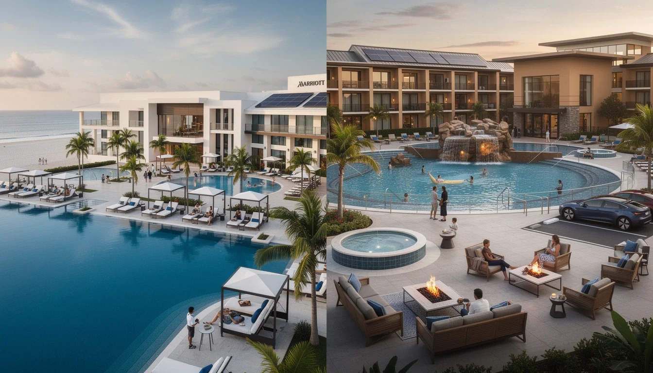 An illustrated diagram showing the key benefits of marriott vs hilton vacation club comparison 2026 strategies