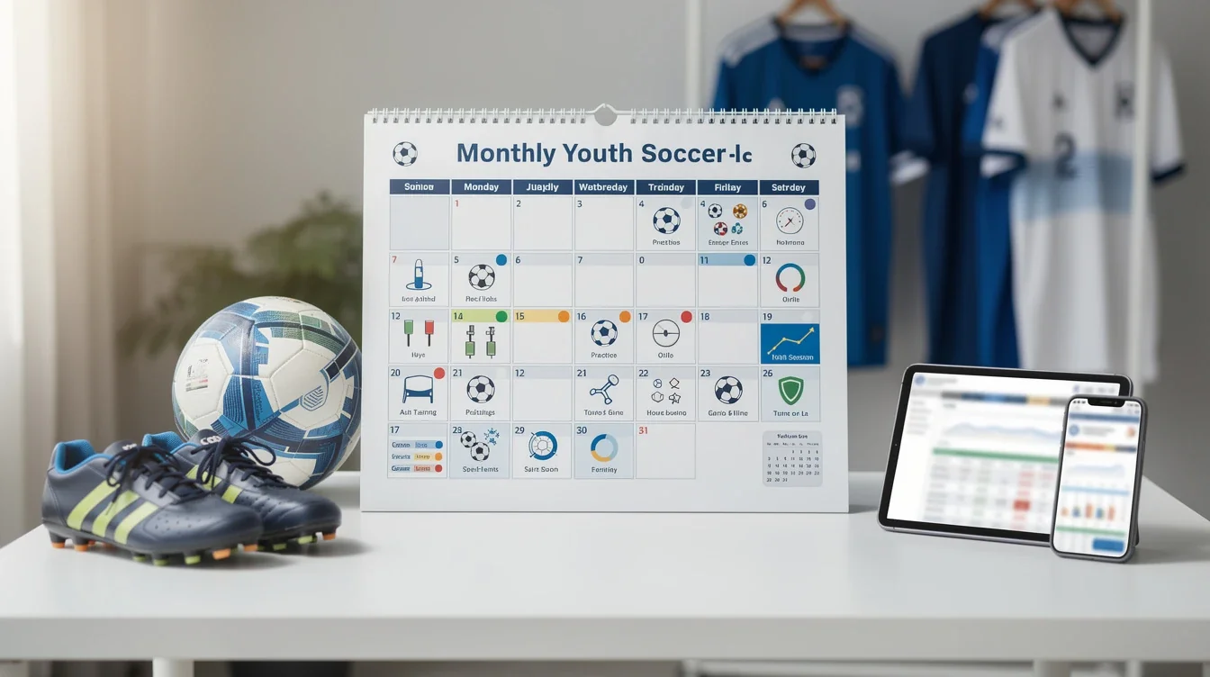 An illustrated diagram showing the key benefits of monthly youth soccer affiliate campaign calendar strategies