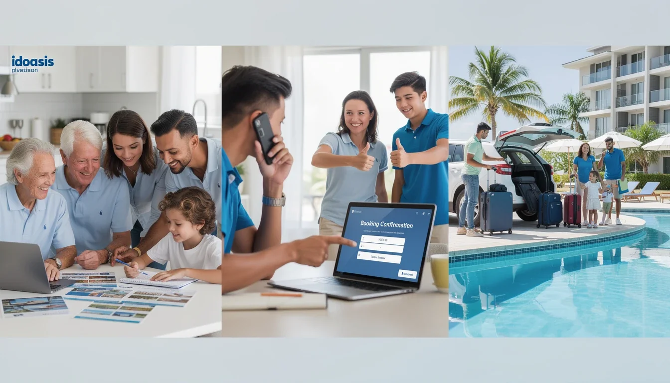 A step-by-step visual process guide demonstrating how multi-generational timeshare vacation planning 2026 works