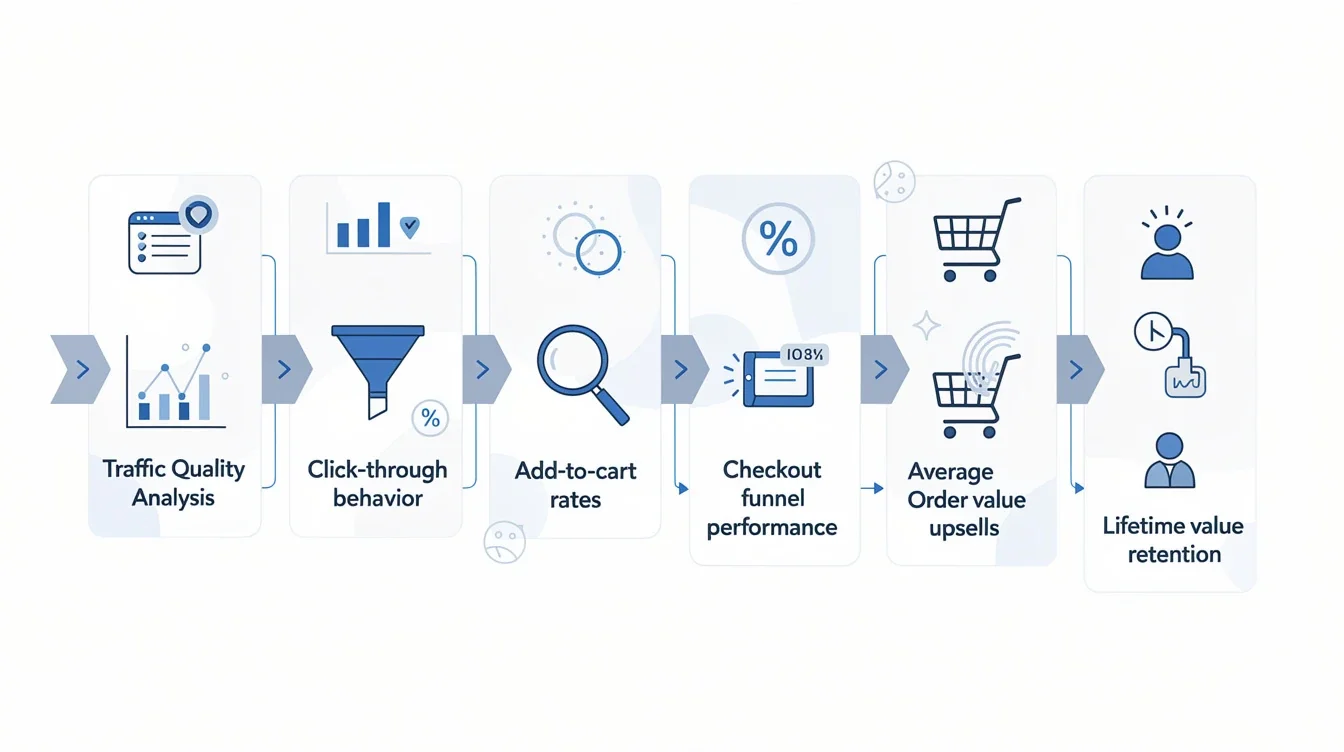 A step-by-step visual process guide demonstrating how overlooked metrics ecommerce affiliate optimization works