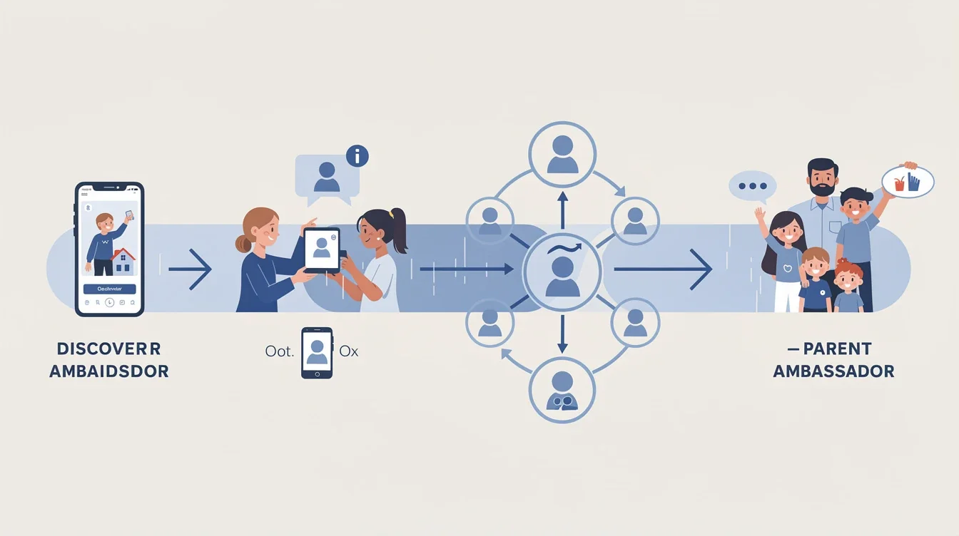 A step-by-step visual process guide demonstrating how parent ambassador referral marketing case study works