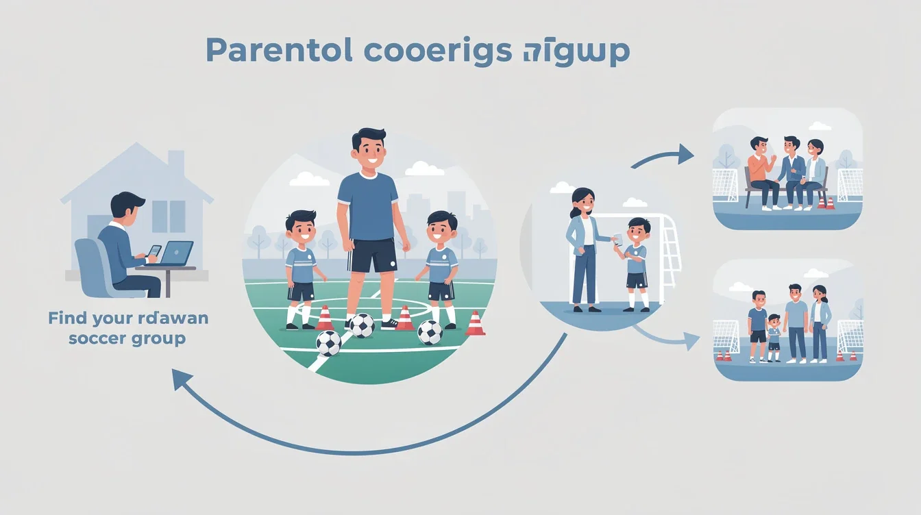 A step-by-step visual process guide demonstrating how parent-led soccer training group referrals works