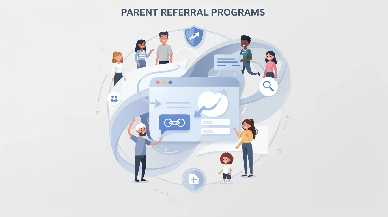 A summary infographic highlighting best practices for parent referral programs with safety messaging