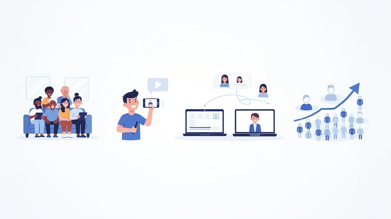 A step-by-step visual process guide demonstrating how parent testimonials video training referrals works