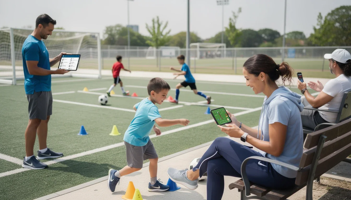 An illustrated diagram showing the key benefits of parent usage patterns soccer training apps strategies