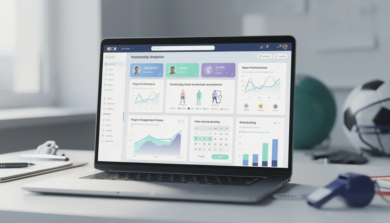 An illustrated diagram showing the key benefits of partnership dashboard for youth sports apps strategies