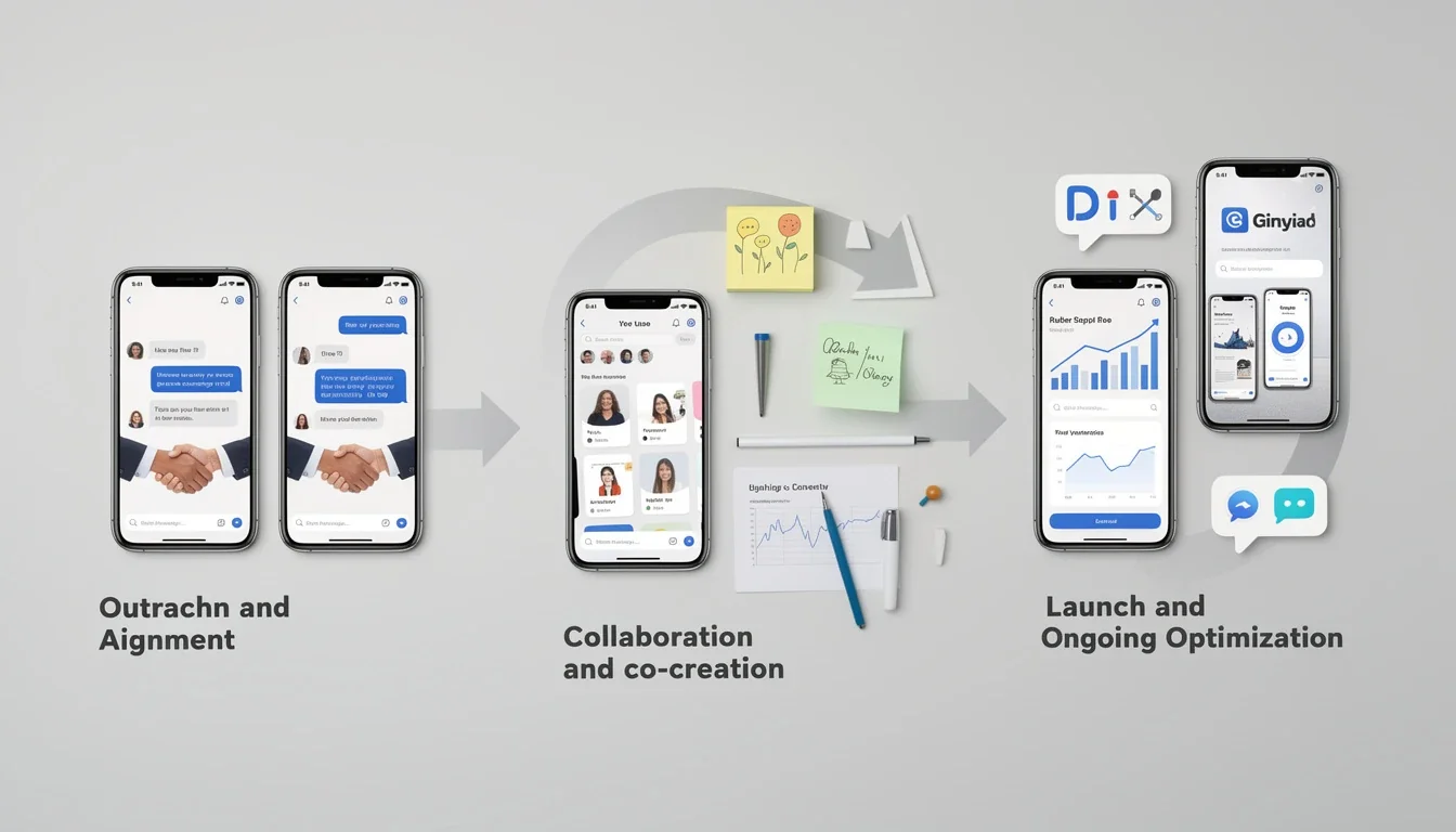 A step-by-step visual process guide demonstrating how partnership lifecycle management for youth apps works