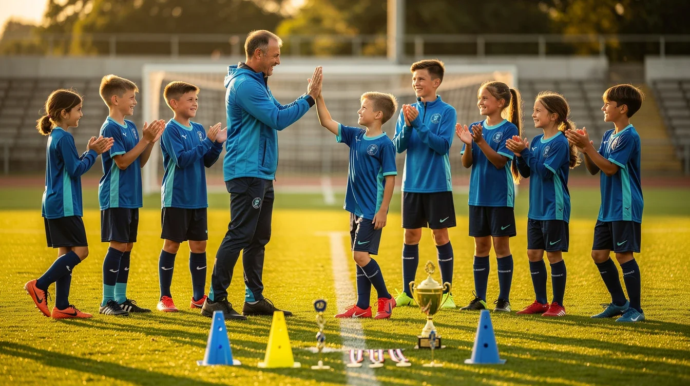 An illustrated diagram showing the key benefits of performance based rewards youth soccer strategies