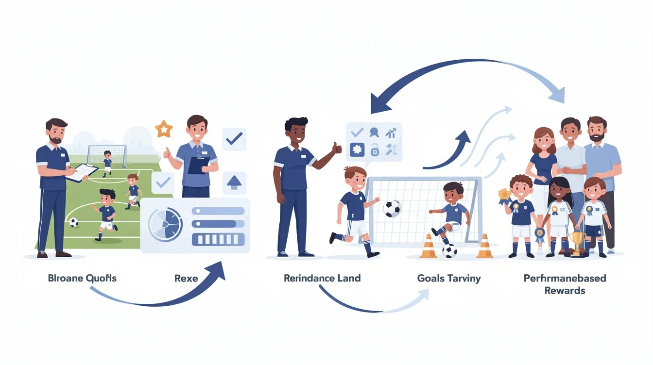 A step-by-step visual process guide demonstrating how performance based rewards youth soccer works