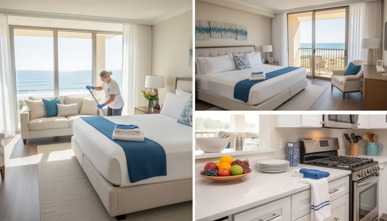 A step-by-step visual process guide demonstrating how preparing timeshare rental for summer vacation works