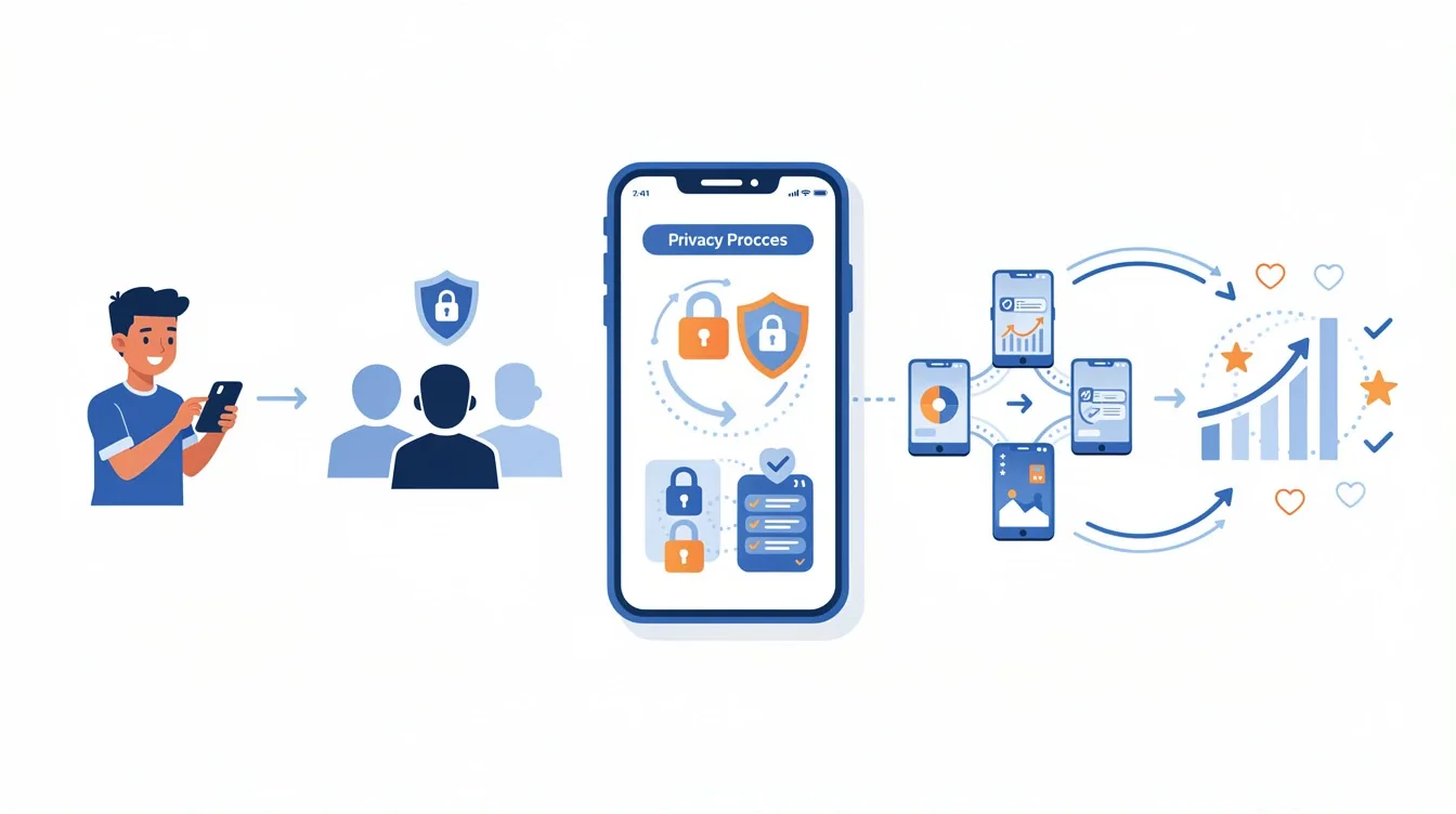 A step-by-step visual process guide demonstrating how privacy-first referral programs for youth apps works