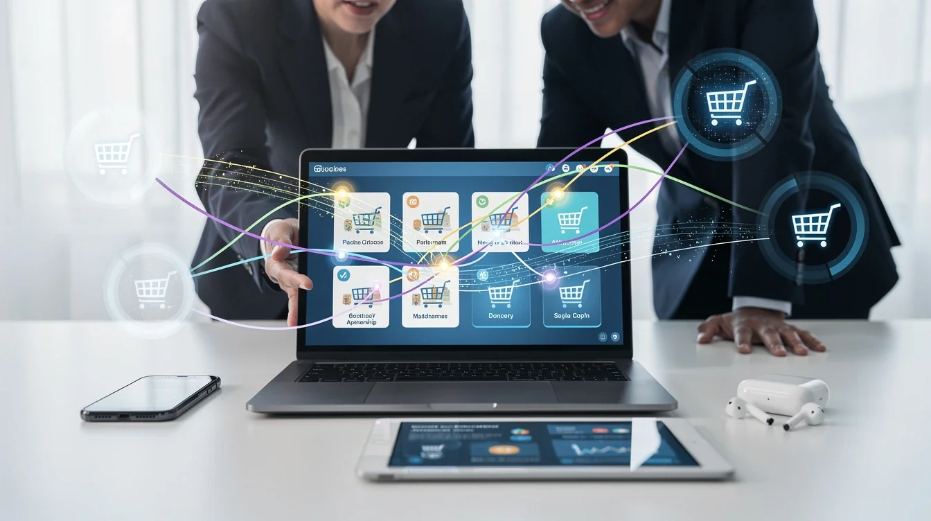 An illustrated diagram showing the key benefits of real-time partnership attribution in ecommerce strategies