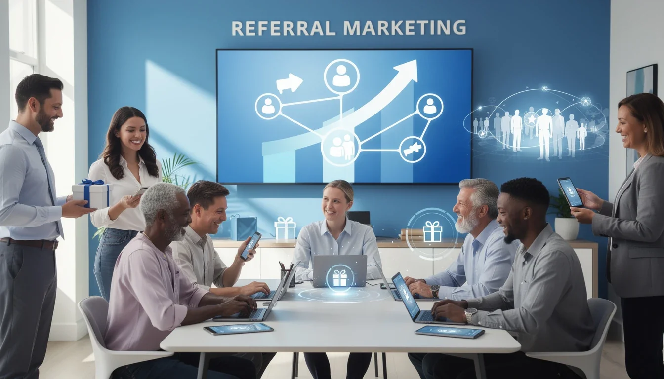 An illustrated diagram showing the key benefits of referral marketing strategies for small businesses 2026 strategies