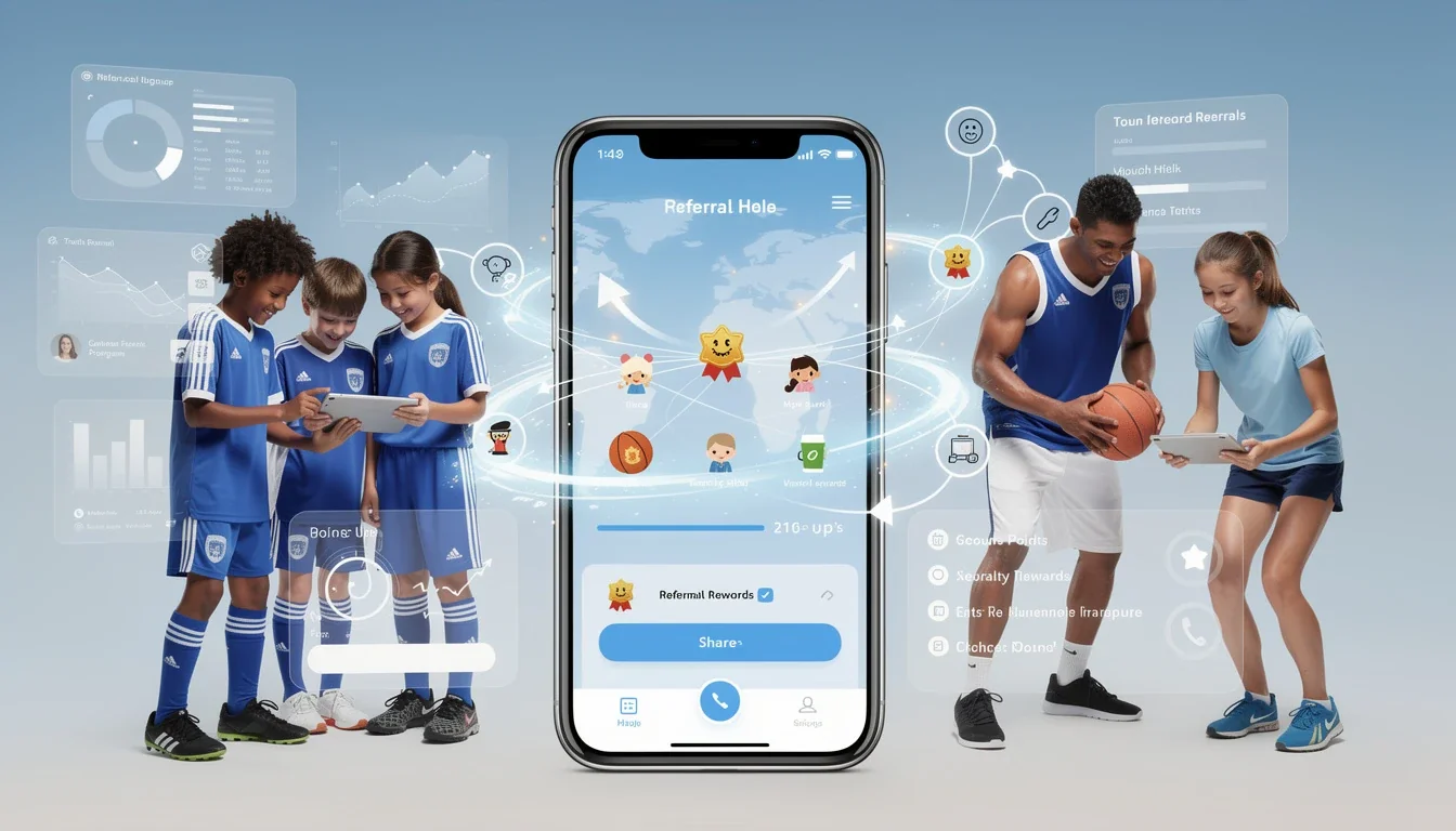 An illustrated diagram showing the key benefits of referral program design for youth sports apps strategies