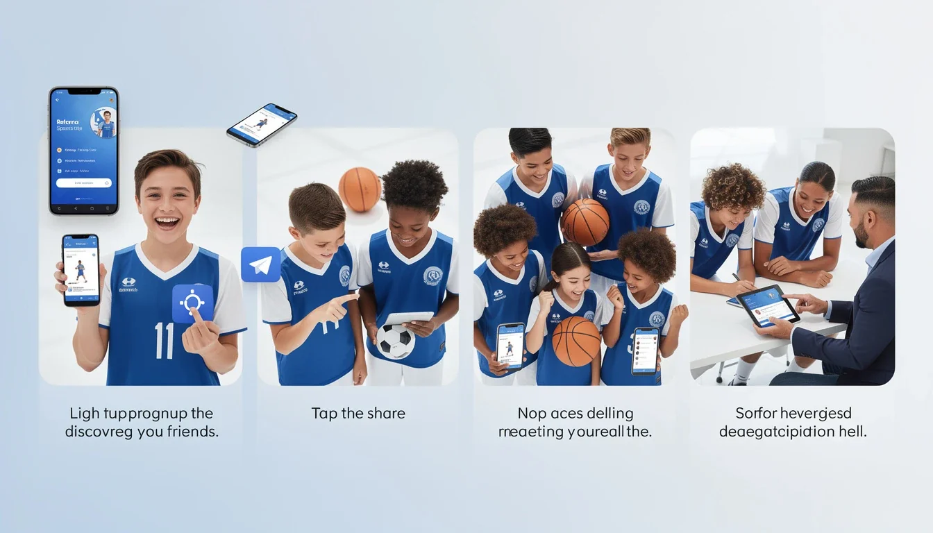 A step-by-step visual process guide demonstrating how referral program design for youth sports apps works
