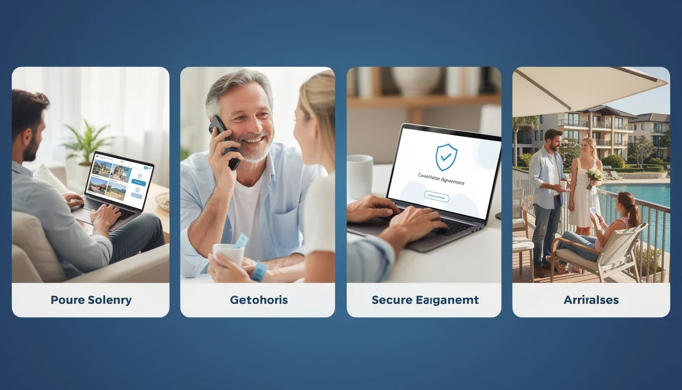 A step-by-step visual process guide demonstrating how renting timeshares from owners hassle free works