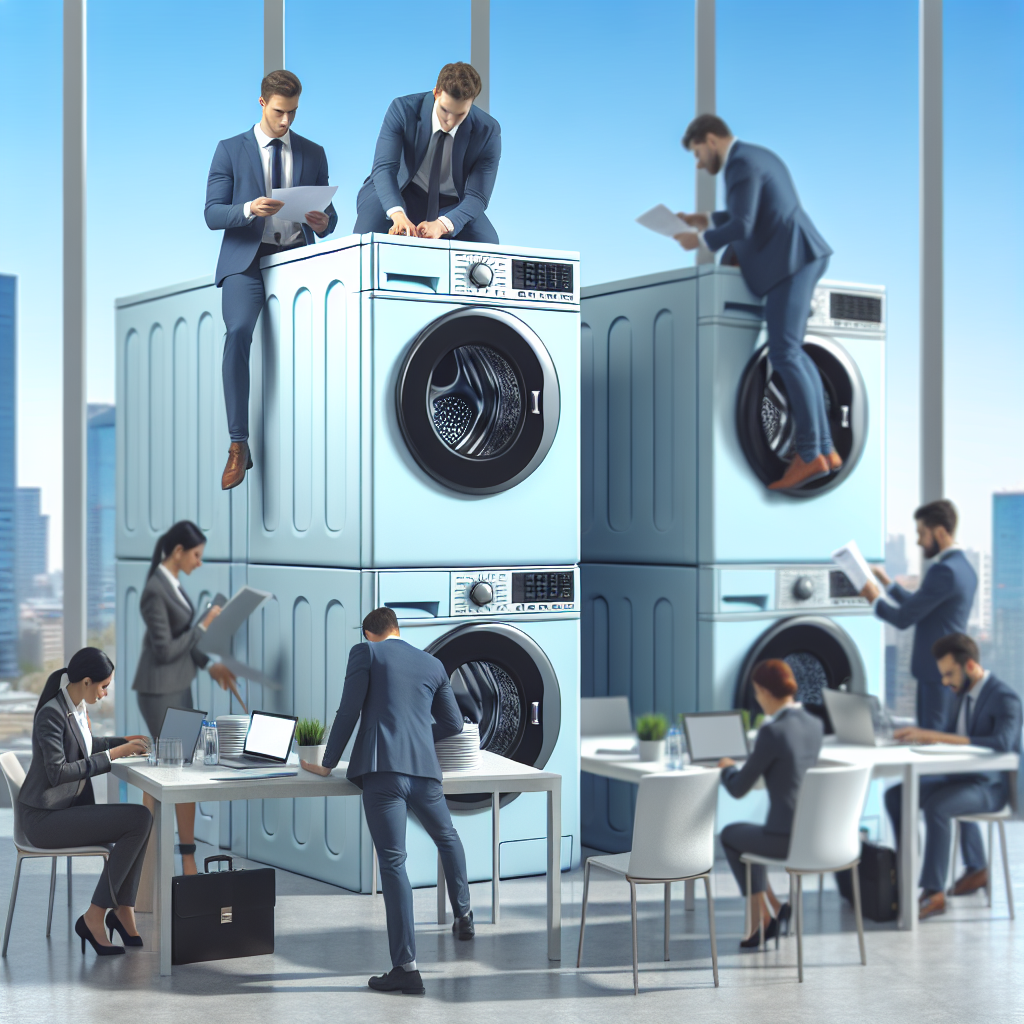 A step-by-step visual process guide demonstrating how stackable washer and dryer rental works with clear labeled stages