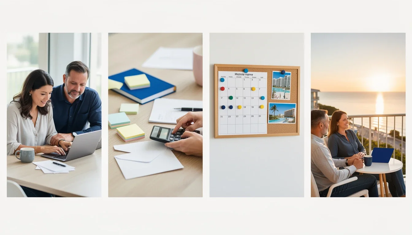 A step-by-step visual process guide demonstrating how timeshare maintenance fees budgeting advice works