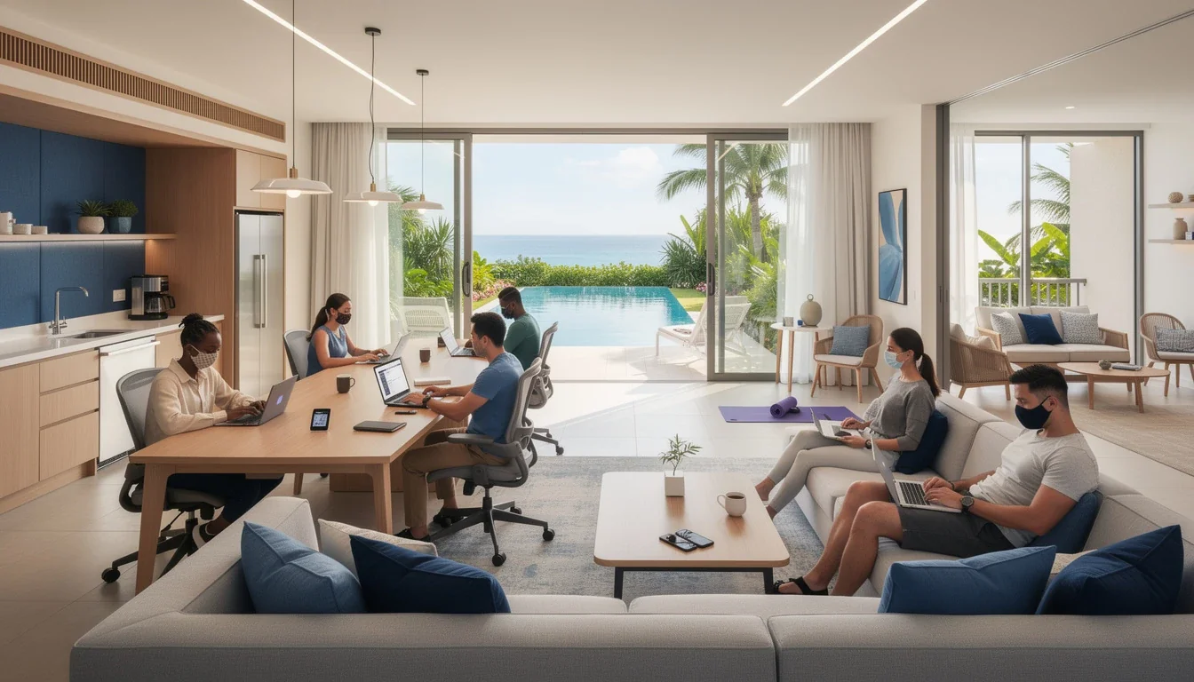 An illustrated diagram showing the key benefits of timeshare rentals for remote workers 2026 strategies