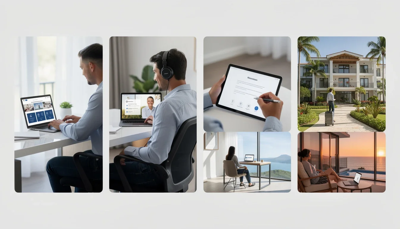 A step-by-step visual process guide demonstrating how timeshare rentals for remote workers 2026 works